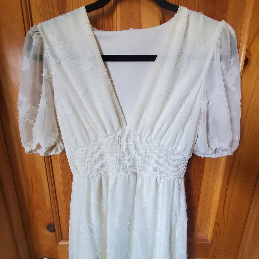 Elegant White Dress with Sheer Sleeves